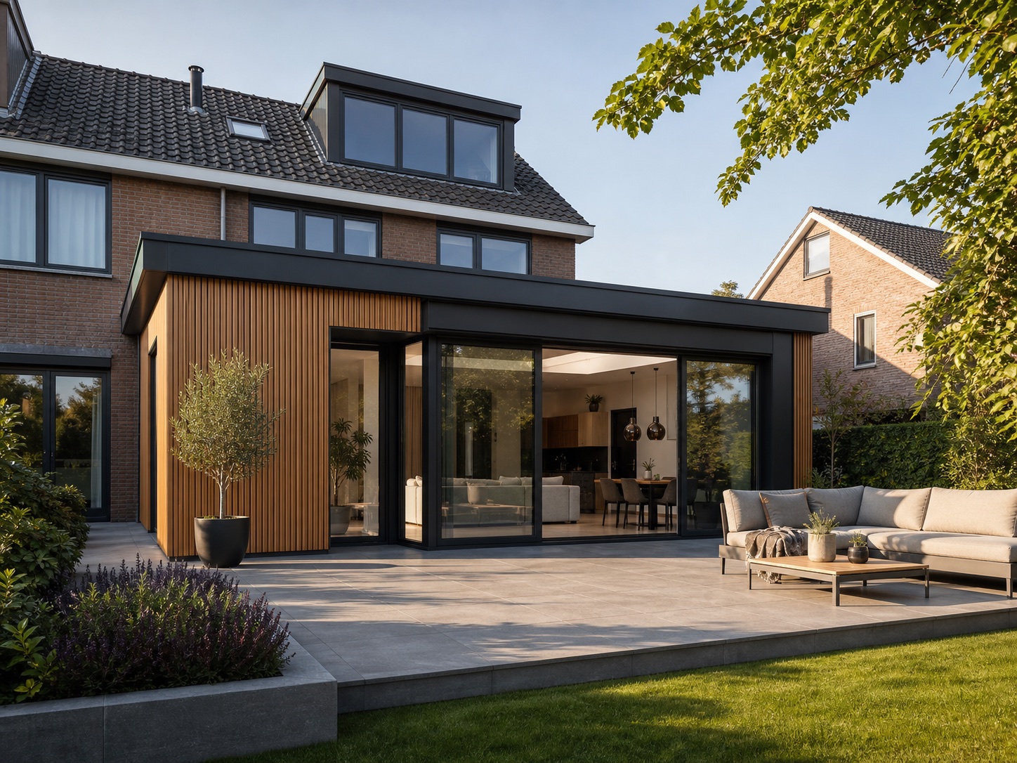 Moderne aanbouw aan een woning